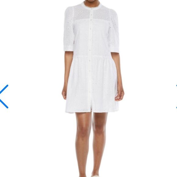 EUC Rabbit Rabbit Rabbit white cotton eyelet mini dress small s - Picture 1 of 8